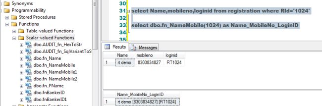 SQL Query and output